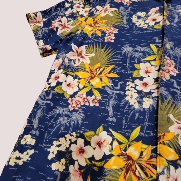 SADDLEBRED Blue Hawaiian Aloha Shirt Wahine Hula Hibiscus Sz XL Floral T14 - Picture 6 of 7